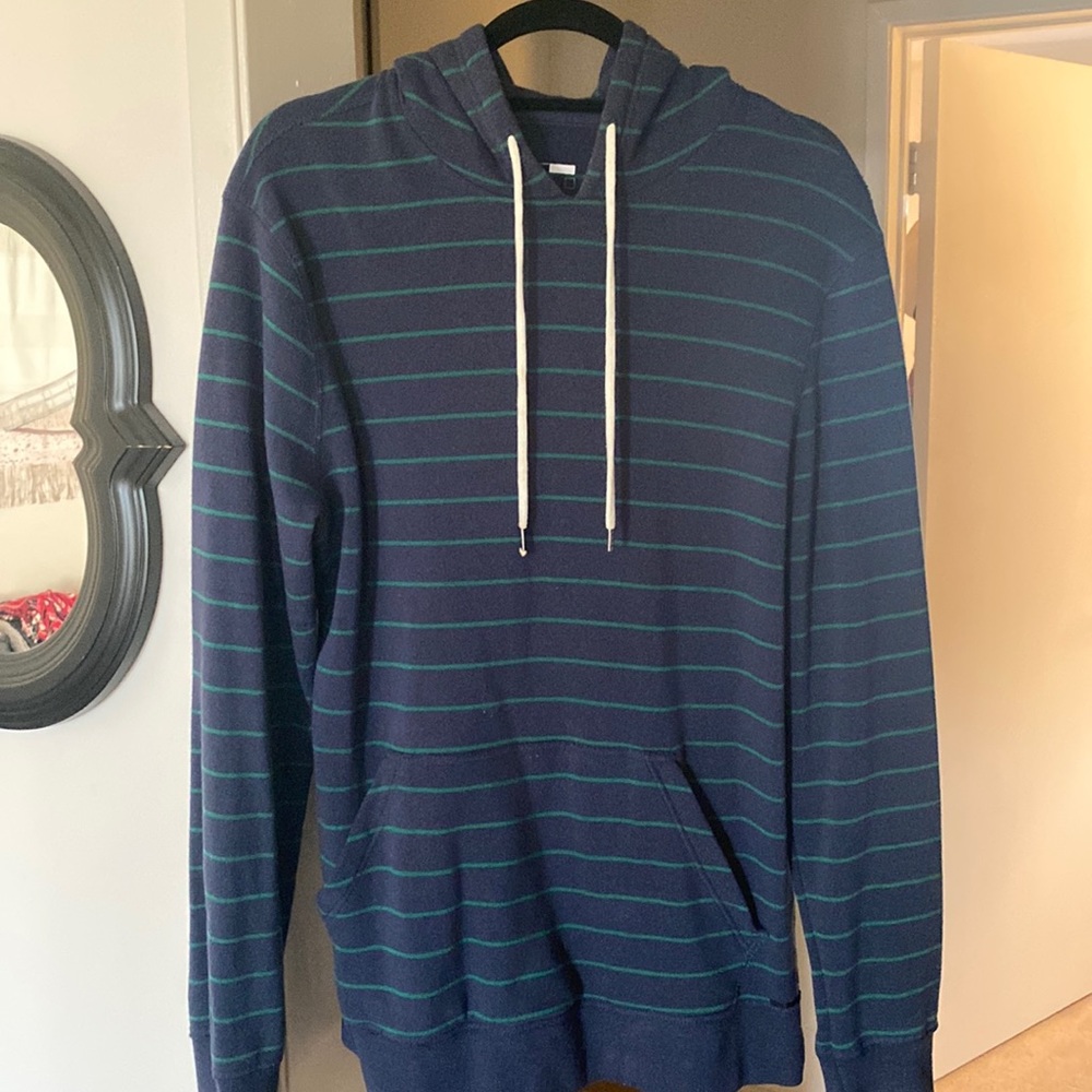 Men’s Striped Navy Hoodie Large - On The Byas